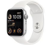 apple watch se gps 44mm silver aluminium case with white sport band - regular