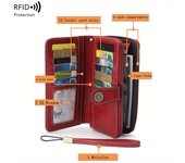 Billetera larga multifuncional con bloqueo RFID - Gran capacidad, monedero vintage de color sólido con cremallera y pulsera, cartera larga con ranura para múltiples tarjetas y portatarjetas