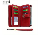Billetera larga multifuncional con bloqueo RFID - Gran capacidad, monedero vintage de color sólido con cremallera y pulsera, cartera larga con ranura para múltiples tarjetas y portatarjetas