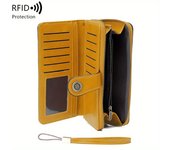 Billetera larga multifuncional con bloqueo RFID - Gran capacidad, monedero vintage de color sólido con cremallera y pulsera, cartera larga con ranura para múltiples tarjetas y portatarjetas