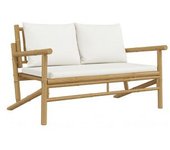 vidaXL Banco De Jardín De Bambú Con Cojines Blanco Crema