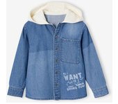 VERTBAUDET Camisa denim con capucha y parches niño doble stone