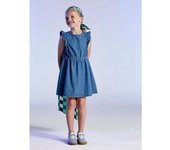 VERTBAUDET Vestido de denim con volantes para niña   stone