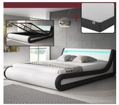 Cama canapé de matrimonio Parisina color blanco y negro (160x200cm) con colchón Texas