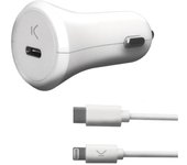 Ksix Cargador de Coche para iPhone 18W Power Delivery + Cable USB-C Lightning