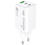Cargador MediaRange MRMA116-2 65W Blanco 2x USB-C 1x USB-A Carga rápida