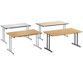kaiserkraft Mesa plegable ESTÁNDAR, armazón cuadrado con tornillos de nivelación de altura, 1400 x 700 mm, armazón en color aluminio, tablero gris
