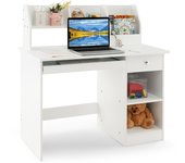 Costway Escritorio de Estudio de Madera para Niños Estación de Trabajo de Computadora con Bandeja de Teclado Cajón Estantes 90 x 45 x 90 cm