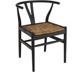 MACABANE Silla de madera de teca reciclada negra con respaldo curvado
