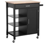sweeek Carro de cocina con bandeja de madera de pino, negro