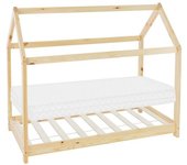 ML-Design Cama infantil + colchón, estilo casa de madera de pino
