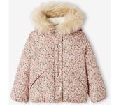VERTBAUDET Chaqueta acolchada corta con capucha estampada de flores, niña violeta medio estampado