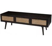 MACABANE Mueble tv negro de madera con 3 cajones de ratán