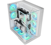 Mars Gaming MC-INFINIO, Caja Gaming ATX, Cristal Templado Curvado Sin Marco, 2x Ventiladores ARGB 120mm, Montaje Vertical de Tarjetas Gráficas, Soporte Refrigeración Líquida hasta 360mm, USB-C, Blanco
