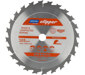 Sierra circular Norton 305 mm (3,2 / 2,2), corte longitudinal rápido para madera y materiales compuestos, 24 dientes, carburo y acero, 5000 rpm, diámetro 30 mm, sierra de mesa