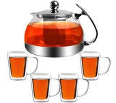 Juego de tetera de cristal y 4 tazas 1,2L infusor extraíble