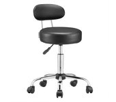 Taburete rodante negro giratorio 360° con respaldo