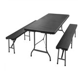 Conjunto mesa y bancos Malmö plástico negro 180cm plegables