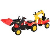 Homcom - Tractor excavadora a pedales con remolque rojo