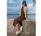 Vestido largo premamá marrón de canalé sin mangas