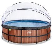 Exit - Piscina Wood efecto madera diámetro 450 x 122 cm con filtro de arena, cúpula y bomba de calor