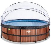 Exit - Piscina Wood efecto madera diámetro 488 x 122 cm con filtro de arena y cúpula