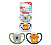 Nuk - Pack 2 chupetes silicona Space Tigre/Koala T2 6-18 meses