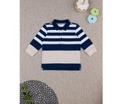 Polo Niño Rayas Azul/Beige Manga Larga Casual