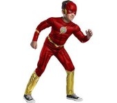 DC Cómics - Disfraz Flash Black Line Deluxe con pecho musculoso y máscara ㅤ