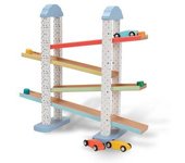 WoodnPlay - Pista de coches de madera con 4 vehículos