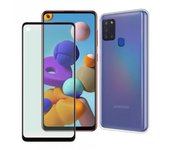 Muvit Pack Funda Transparente + Protector Pantalla Negro Antibacteriano para Samsung Galaxy A21s