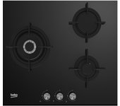 Placa Gas - Beko HISW63222SO, 3 Zonas, 60 cm, Negro, Sin Marco