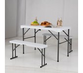 Costway Juego de Mesa y Bancos Exterior Mesa de Picnic Plegable con 2 Bancos Superficie de HDPE Resistente a Todo Clima para Patio Jardín Blanco