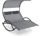 Costway Tumbona Mecedor para 2 Personas con 2 Reposacabezas Desmontables Marco de Metal Resistente Mecedora Ergonómico para Jardín Patio