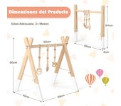 Costway Gimnasio para Bebés con Juguetes para Dentición Desarrollo Cerebral Plegable de Madera para Niños +3 Meses 62 x 45 x 60 cm Blanco