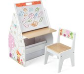 Costway Juego de Mesa y Silla para Niños con 2 Contenedores de Tela Extraíbles Pizarras Magnéticas y Pizarra Blanca para Jugar Dibujar