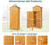 Costway Cobertizo Jardín Armario de Almacenaje Exterior Puerta con Cerradura Mesa Plegable Ganchos Organizador de Herramientas 75 x 50 x 180,5 cm