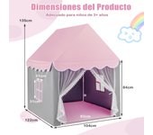 Costway Carpa para Niños con Colchoneta Lavable Carpa Tipi Castillo de Hadas Tienda para Casa con Luces Ventanas Rosa 105 x 121 x 136 cm