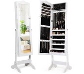 Costway Armario para Joyas con Espejo Inclinación Ajustable Gabinete para Joyería con Cerradura Organizador para Anillos Cadena Pendientes