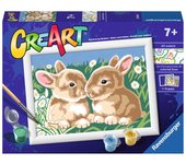 Ravensburger - Creart E: Bonitos Conejitos | Pintar por Numeros Niños | Kit Manualidades Niños | Kit Pintura Niños Completo | Manualidades Niña 7 años | Incluye Marco 18x13cm