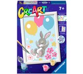Ravensburger - Creart E: Conejito Globos | Pintar por Numeros Niños | Kit Manualidades Niños con Pegatinas Glitter | Kit Pintura Niños Completo | Manualidades Niña 7 años | Incluye Marco 13x18cm