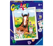 Ravensburger - Creart D: Potro y Gatitos | Pintar por Numeros Niños | Kit Manualidades Niños 9 Años | Kit Pintura Niños Completo | Regalo Niña 9 Años | Incluye Marco 24x18cm