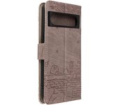 Funda Gato para Google Pixel 8 serie Wallet Funda Gato Kawaii Gris Lavanda