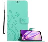 Funda Libro para Samsung Galaxy A20 / A30 en TURQUESA FLORAL ? Cubierta Proteccion en Dise?o de Flor con Cierre Magnetico, Funcion de Suporte e 3 Tarjeteros - Etui Case Cover Carcasa
