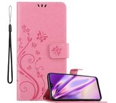 Funda Libro para Samsung Galaxy A20e en ROSA FLORAL ? Cubierta Proteccion en Dise?o de Flor con Cierre Magnetico, Funcion de Suporte e 3 Tarjeteros - Etui Case Cover Carcasa