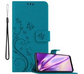Funda Libro para Samsung Galaxy A20 / A30 en AZUL FLORAL ? Cubierta Proteccion en Dise?o de Flor con Cierre Magnetico, Funcion de Suporte e 3 Tarjeteros - Etui Case Cover Carcasa