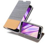 Funda Libro para LG K8 2016 en GRIS CLARO MARRoN - Cubierta Proteccion con Cierre Magnetico, Tarjetero y Funcion de Suporte - Etui Case Cover Carcasa