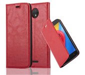 Funda Libro para Motorola MOTO C en ROJO MANZANA - Cubierta Proteccion con Cierre Magnetico, Tarjetero y Funcion de Suporte - Etui Case Cover Carcasa