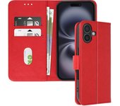 Funda con cierre para iPhone 16 Plus Solapa multifunción Soporte vídeo Rojo
