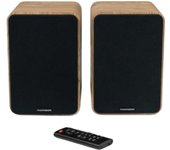 THOMSON WS602DUO Altavoces de estantería Bluetooth 5.0 de madera de 100 W con mando a distancia Amarillo